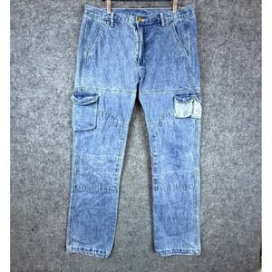 Mnml Jeans Mens 34 Blue Denim Straight Utility Cargo Pockets Workwear Mid Rise